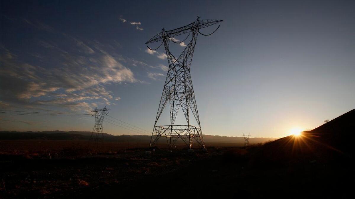 San Diego Gas & Electric's 117-mile Sunrise Powerlink transmission line runs through California's Imperial County, toward San Diego County, near the U.S.-Mexico border.