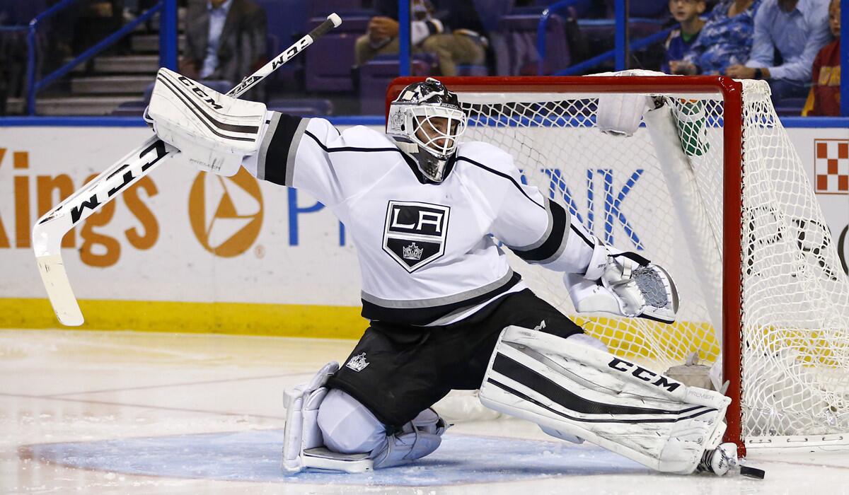 Kings goalie Jhonas Enroth makes a save during the second period against the St. Louis Blues on Nov. 3.
