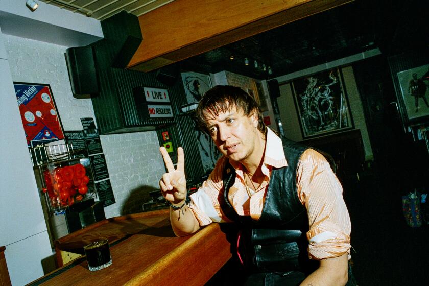 NEW YORK, NEW YORK - AUGUST 21, 2024: Portrait of JULIAN CASABLANCAS in Treasure Club. (Peter Fisher / For The Times)