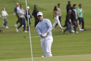 Patrick Cantlay chipping into the second green at the Riviera Country Club.