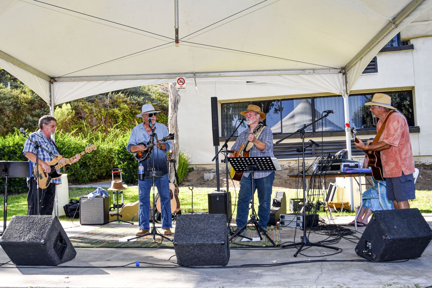 The Shirthouse Bluegrass Band, from left, Len Claesson, Peter Lauterbach, Rob Lewallen, and Scott Ensign.