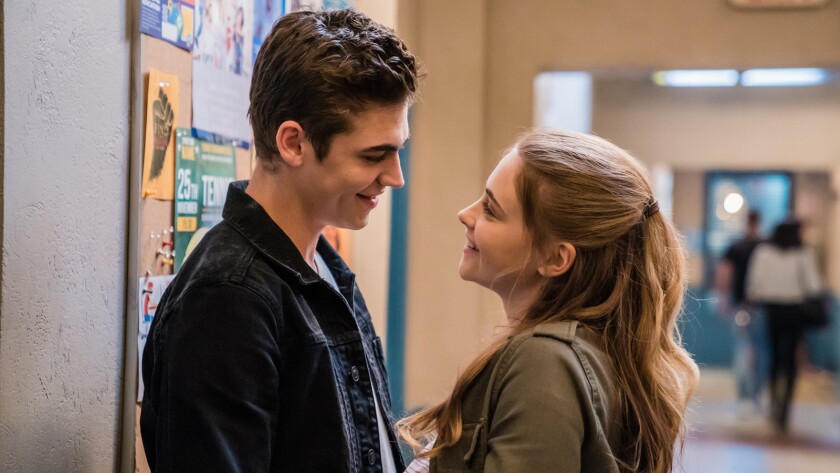 Hero Fiennes Tiffin and Josephine Langford in the movie "After."