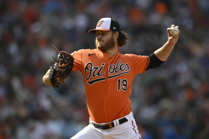 Baltimore Orioles starting pitcher Cole Irvin throws during the fourth inning of a baseball game against the Kansas City Royals, Saturday, June 10, 2023, in Baltimore. (AP Photo/Nick Wass)