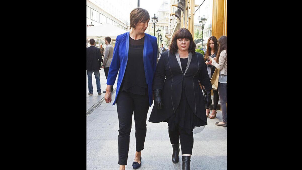 Miranda Hart, left, and Melissa McCarthy in a scene from the movie "Spy."