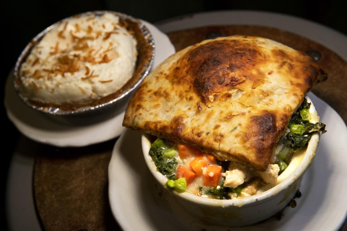 Coconut pie, $8.75, left, and chicken pot pie, $10, are on the menu at Leoda's Kitchen and Pie Shop in Lahaina, Hawaii.