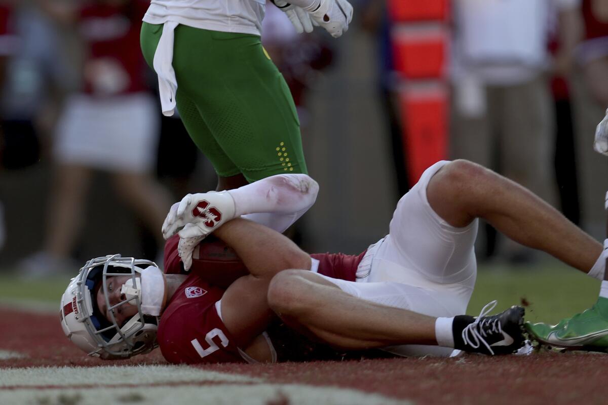 Stanford's John Humphreys scores a touchdown against Oregon during overtime Oct. 2, 2021.