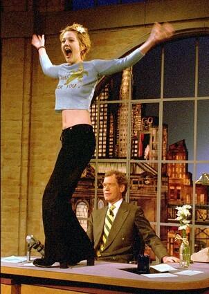 Drew Barrymore flashes David Letterman