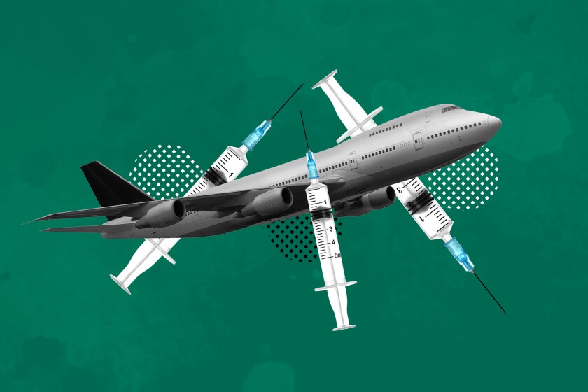 Illustration of an airplane and hypodermic needles