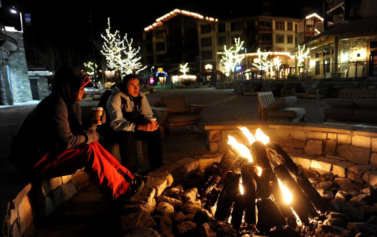 The Village on a winter night in Mammoth Lakes.