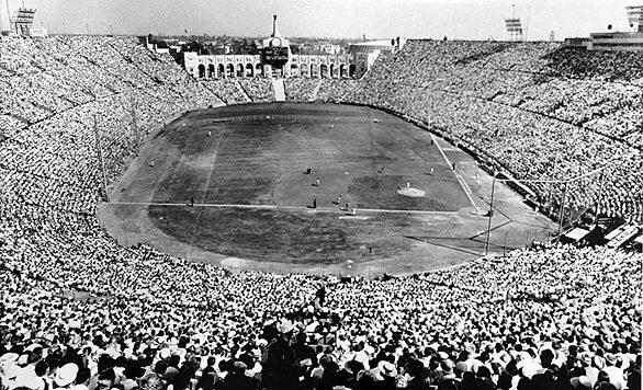 World Series attendance records were shattered in 1959, when the Dodgers and Chicago White Sox played in front of three crowds of more than 92,000 at the Coliseum. This picture was taken during Game 5.