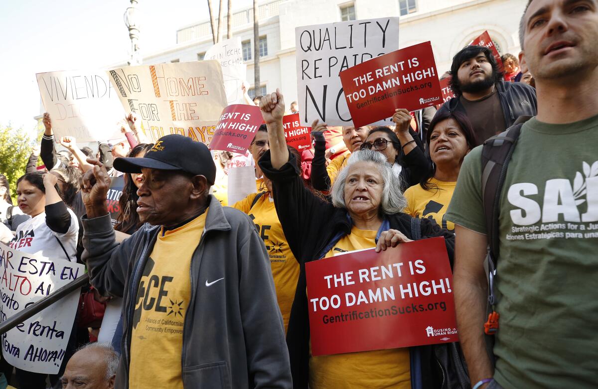 Advocates and tenants before the L.A. City Council is expected to vote Tuesday on an eviction moratorium.