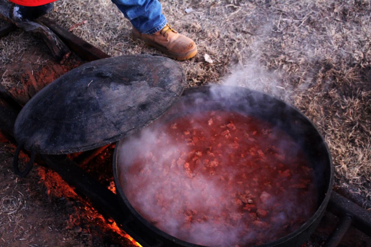 Carne adovada is one of the traditional dishes at a matanza, a traditional New Mexican pig slaughter.