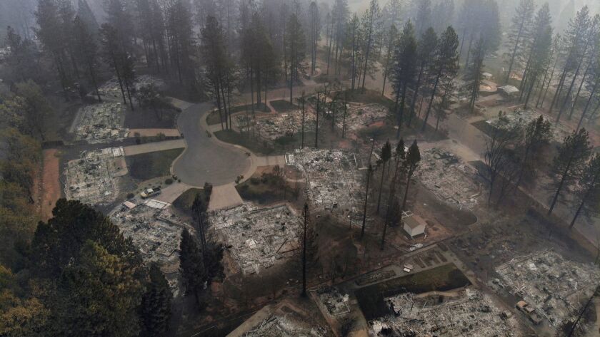 An aerial view shows the destruction in Paradise following the Camp fire in November.