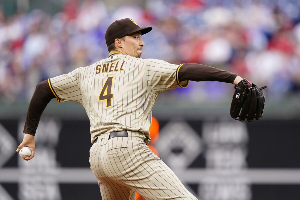 Padres starter Blake Snell pitches game against the Phillies in his season debut Wednesday at Citizens Bank Park.