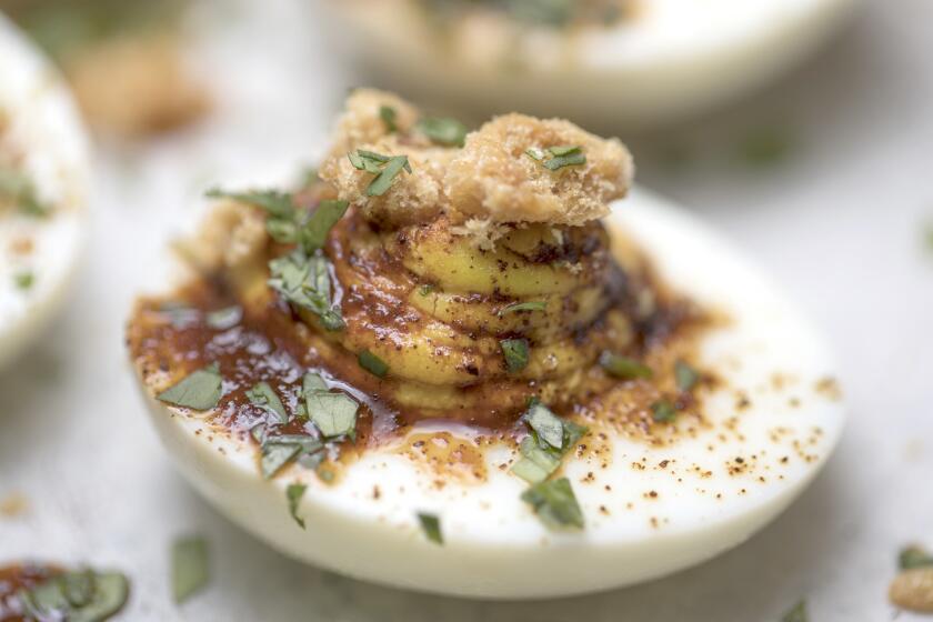 Deviled eggs with chicharrones. Adapted from a recipe by chef Josef Centeno of Bar Amá restaurant. 12 recipes for deviled eggs »