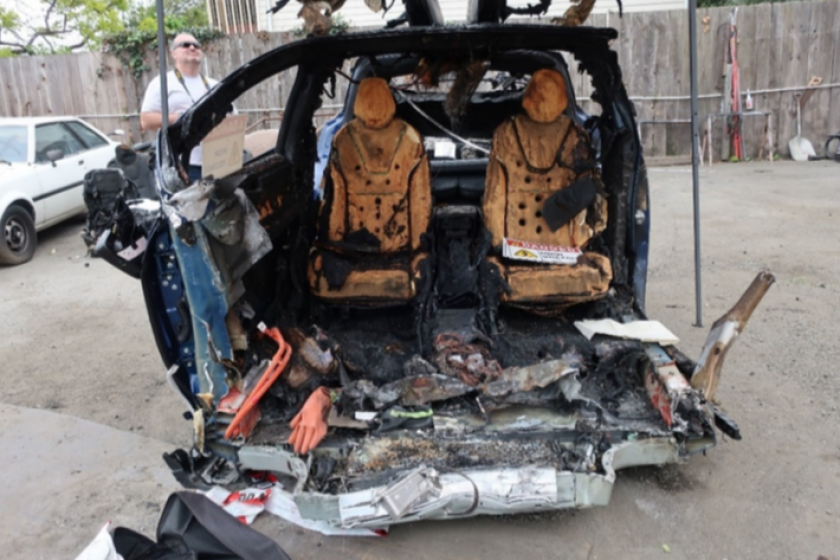 2018 Tesla Model X at a storage yard after fatal March 2019 crash in Mountain 