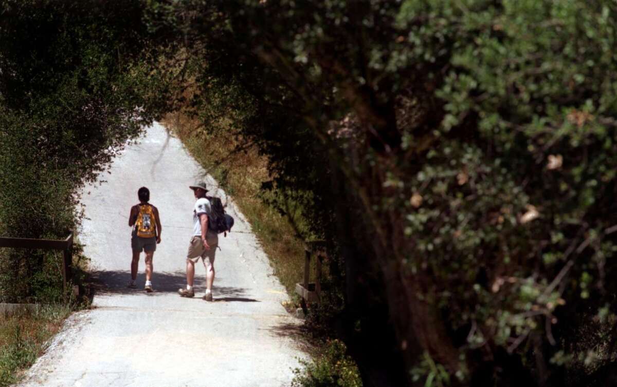 A couple hikes in Topanga State Park. Men and women are more likely to make a positive health change if their partner shares the journey, a new study says.