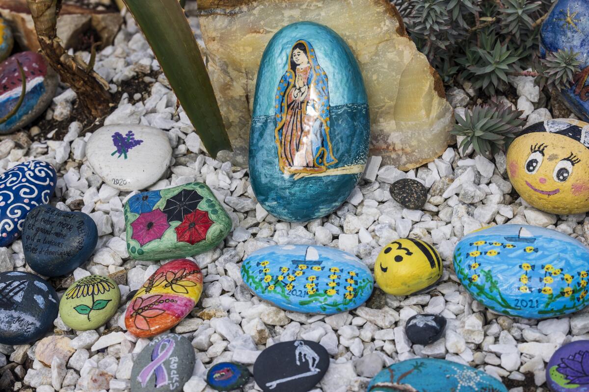 A collection of small painted rocks at Dave's Rock Garden in Encinitas on Saturday, January 8.