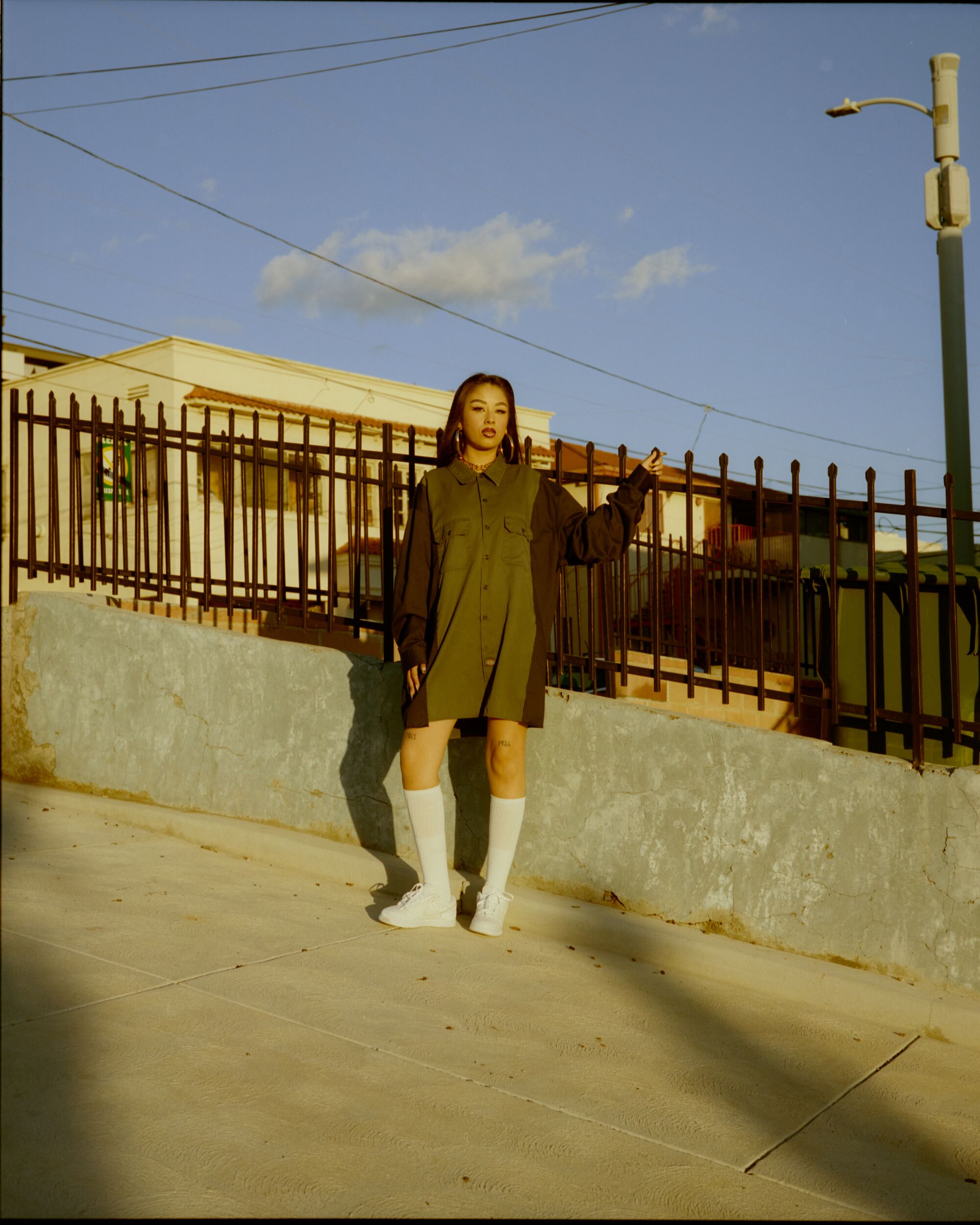 Julianna Aguirre Martinez wears a deconstructed Dickies button-up from Planeta LA.