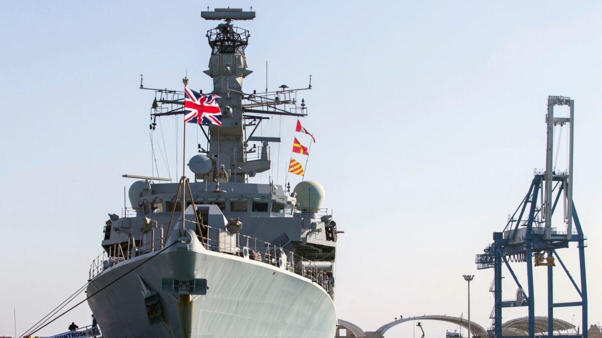 The British warship HMS Montrose docks in the Cypriot port of Limassol on Feb. 3, 2014.