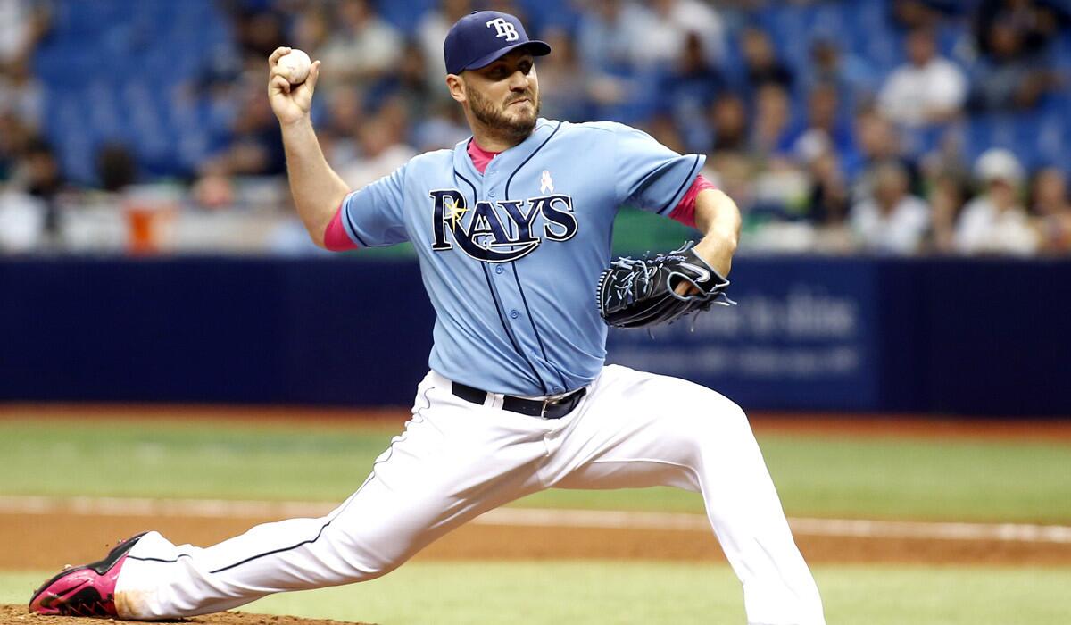 Tampa Bay Rays right-hander Kevin Jepsen pitches during a game against the Texas Rangers on May 10.