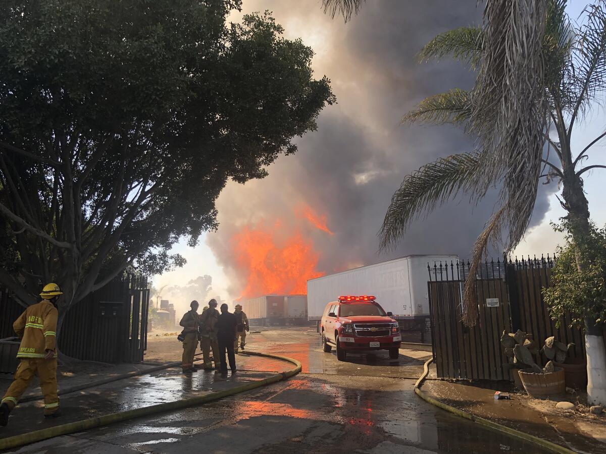 Caliente fire burns in Otay Mesa, Calif.