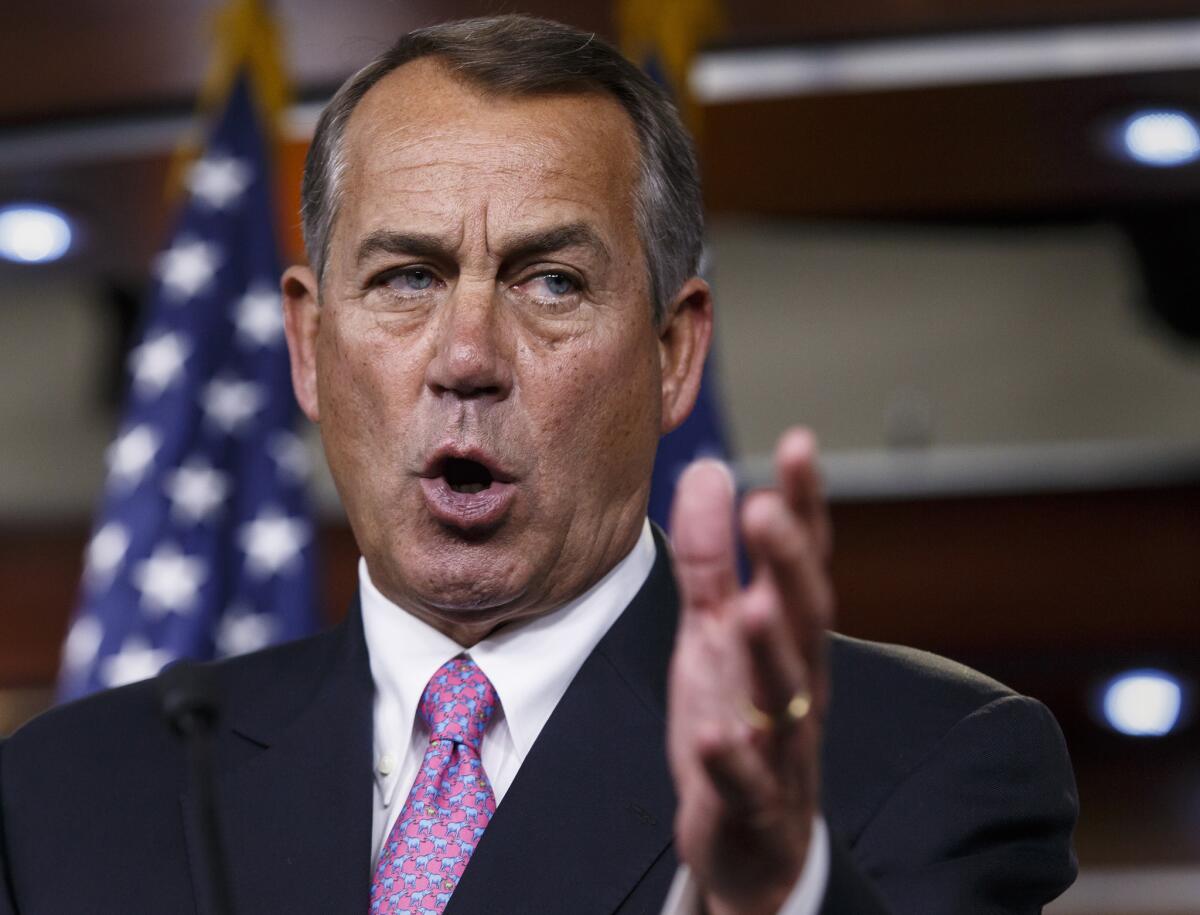 House Speaker John A. Boehner of Ohio speaking during a news conference on Capitol Hill on March 26.
