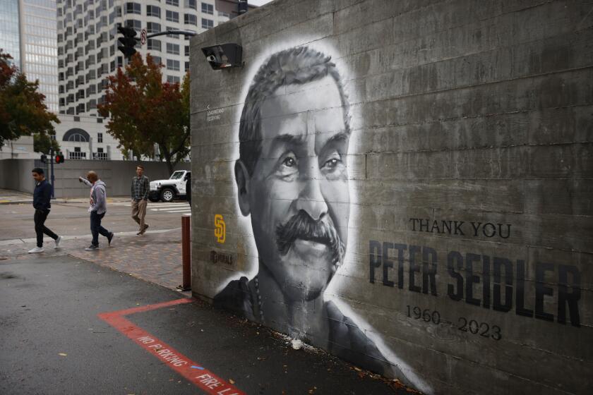 San Diego, CA, November 15, 2023: A mural of Padres owner Peter Seidler was painted by Ground 