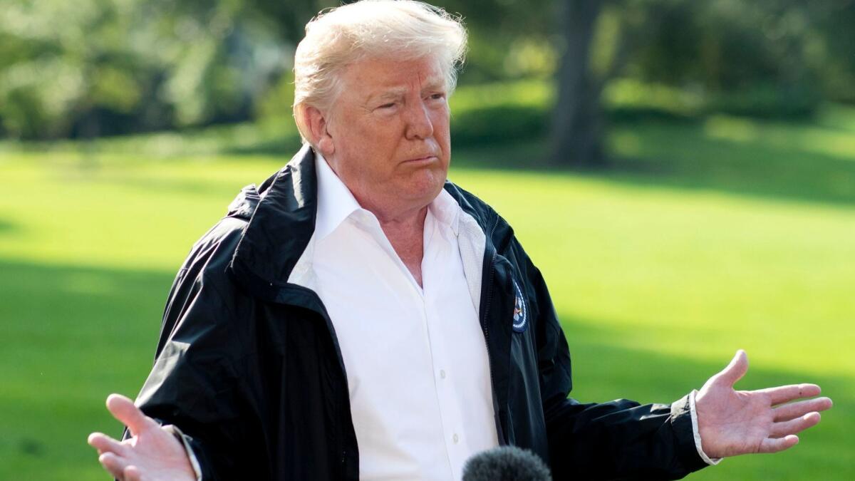 President Trump speaks to the media Sept. 19 about his Supreme Court nominee Brett Kavanaugh on the South Lawn of the White House.