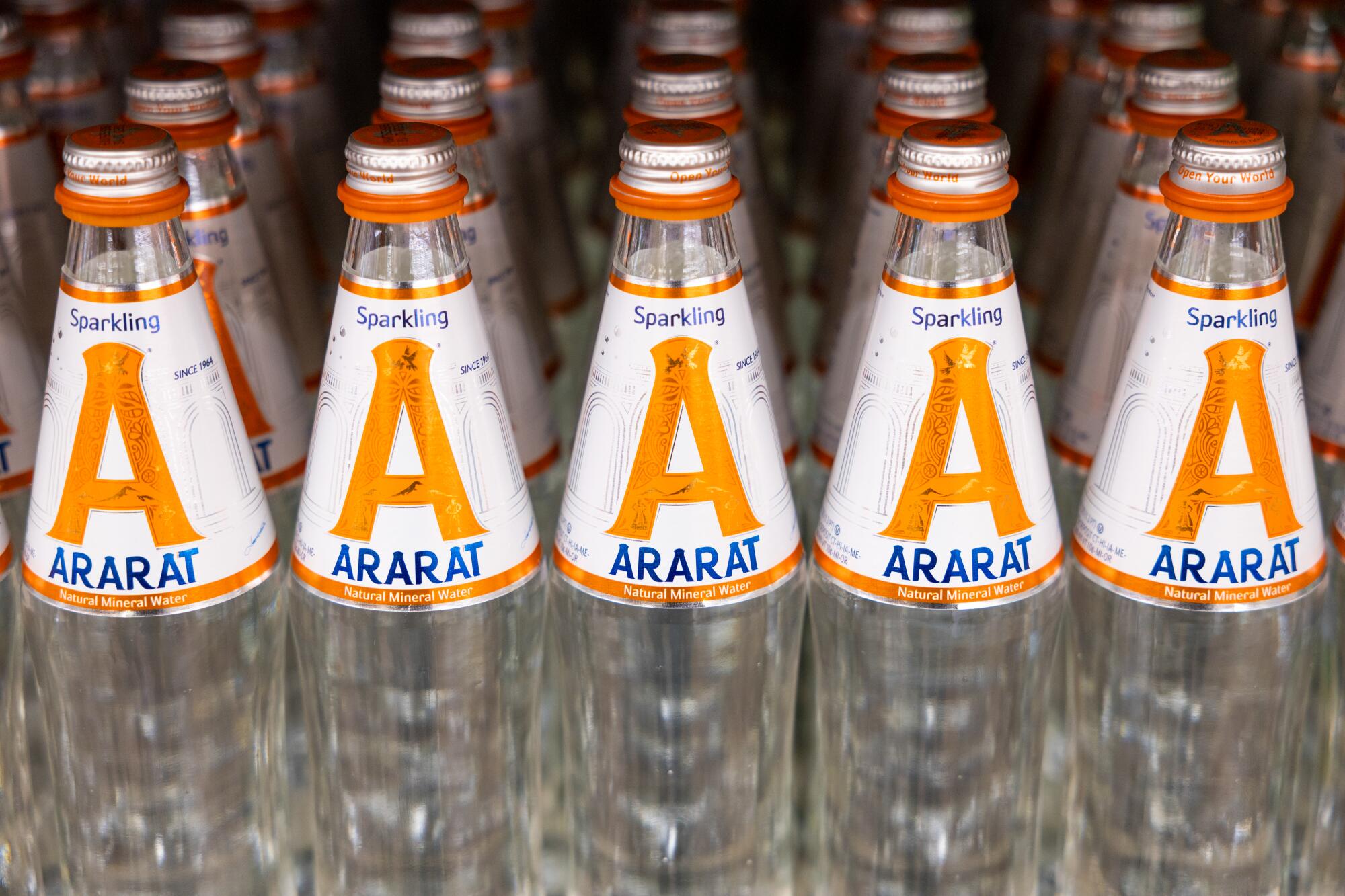 Bottles of Armenian sparkling water brand Ararat at Jons.