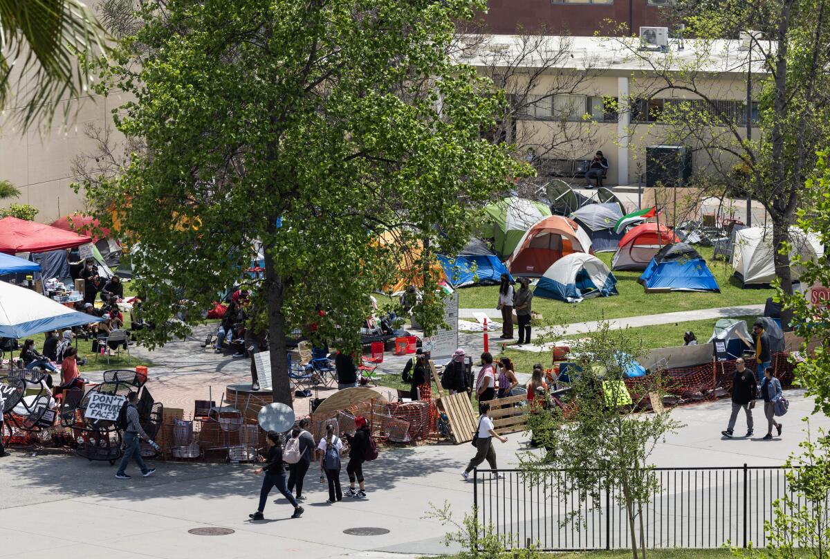 A Pro-Palestinian encampment on the campus of Cal State L.A. 