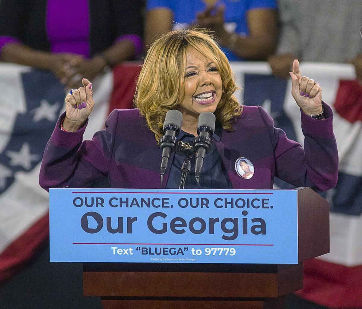 Lucy McBath speaks during a rally for Democratic gubernatorial candidate Stacey Abrams on Nov. 2 at Morehouse College in Atlanta.