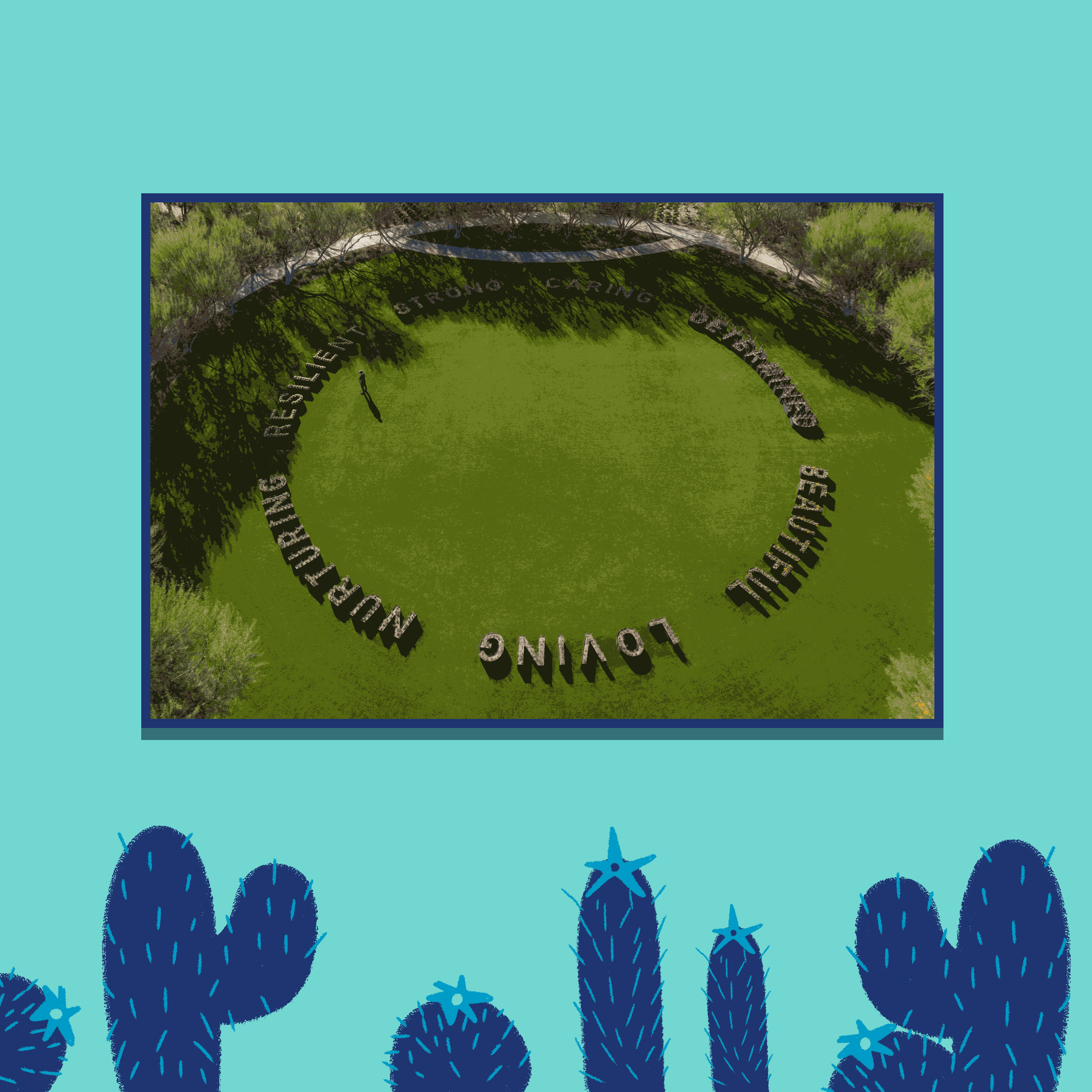 An illustration with cactuses contains a GIF shows with images of outdoor artwork.