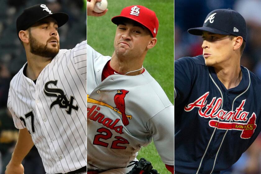 From left to right: Former Harvard-Westlake pitchers Lucas Giolito, Jack Flaherty and Max Fried.