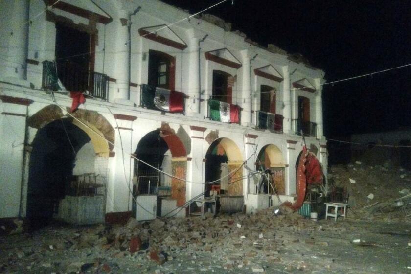 Damage to the municipal palace of Juchitan after a 8.1 magtnitude earthquake in Tapachula, Mexico.