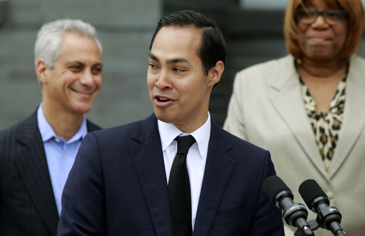 Housing and Urban Development Secretary Julian Castro announces a policy change at a news conference in Chicago July 8. The new rules provide guidance to help cities achieve the promises of the 1968 Fair Housing Act by promoting racially integrated neighborhoods.