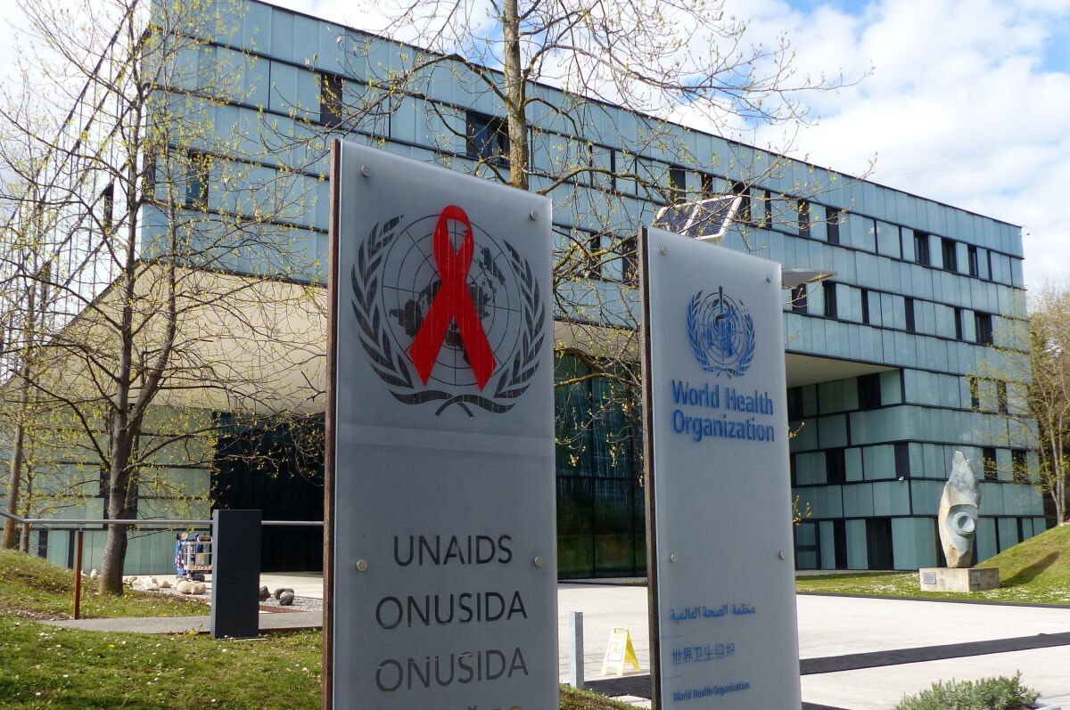 FILE - This Monday, April 8, 2019 file photo shows the headquarters of the World Health Organization in Geneva, Switzerland. The U.N. AIDS agency acknowledged in an internal email last week that the behavior of a former top official towards women was “unacceptable” and was permitted by a culture which allowed misconduct, in the latest development of a sexual harassment scandal that led the agency’s previous leader to bow out early and resulted in the firing of two staffers. In a statement on Monday Sept. 6, 2021, a UNAIDS spokeswoman said matters concerning investigations and disciplinary hearings are confidential. (AP Photo/Jamey Keaten, File)