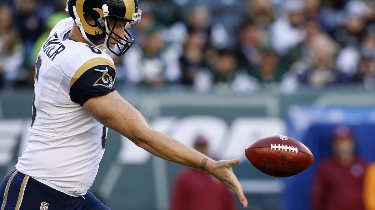 Rams punter Johnny Hekker winds up to punt.