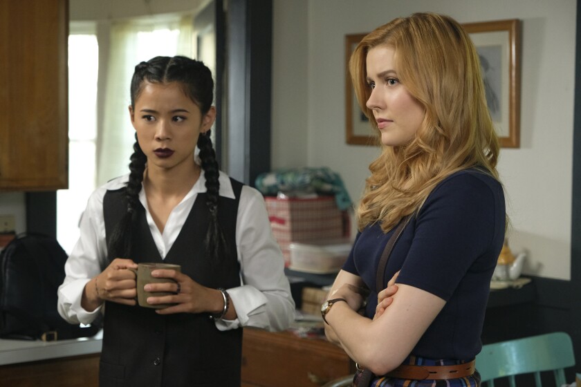 Leah Lewis, left, and Kennedy McMann in a new episode of "Nancy Drew" on CW.