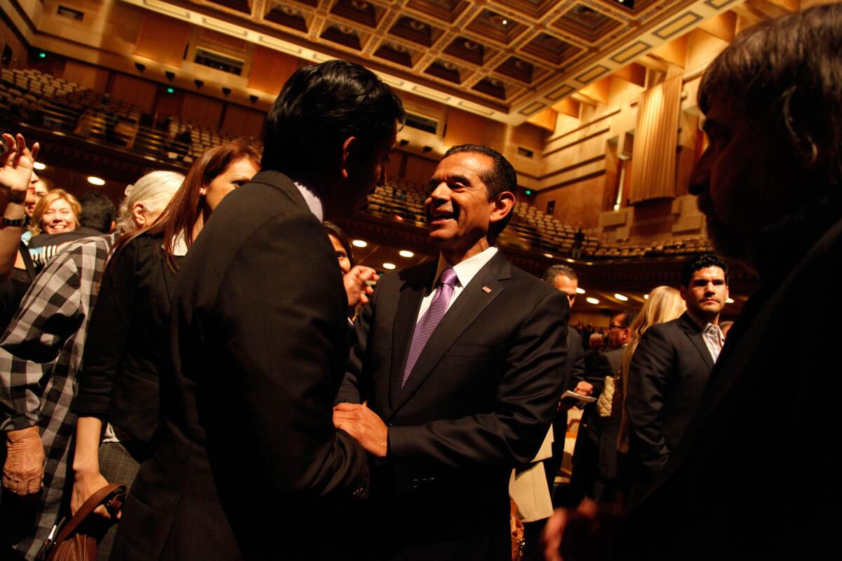 Mayor Antonio Villaraigosa greets supporters after delivering his last State of the City address at UCLA's Royce Hall.