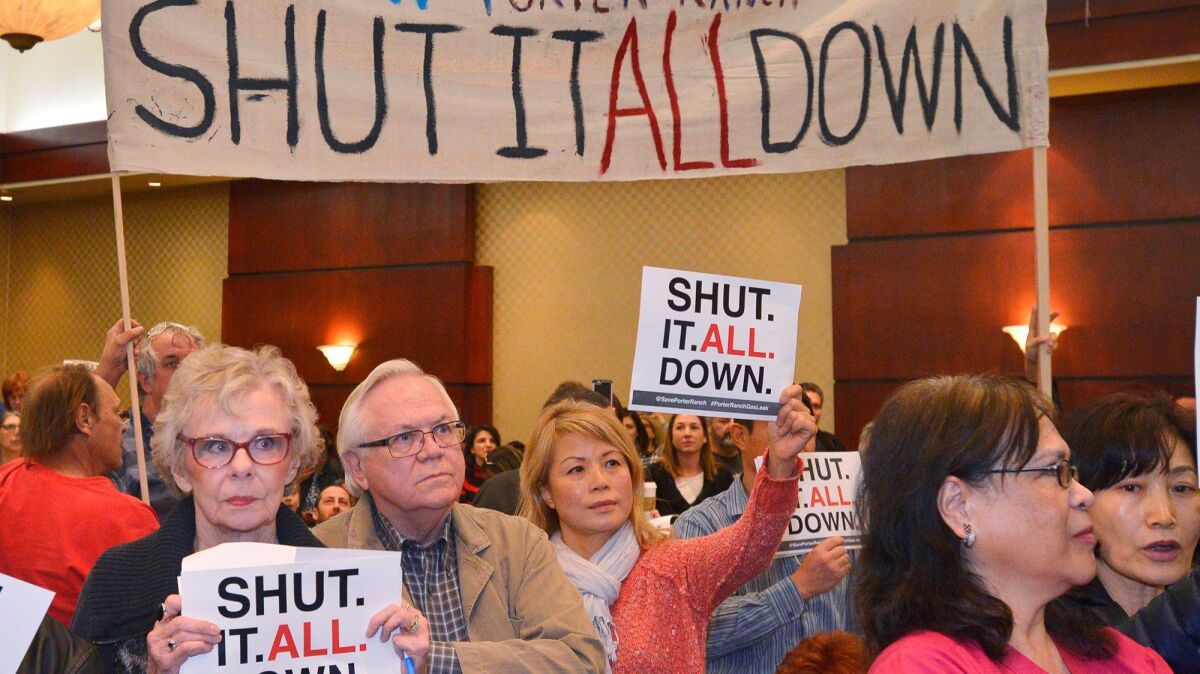 People march through the ballroom at the Woodland Hills, Calif., Hilton on Feb. 2, 2017 calling for the permanent closure of the Aliso Canyon natural gas storage field.