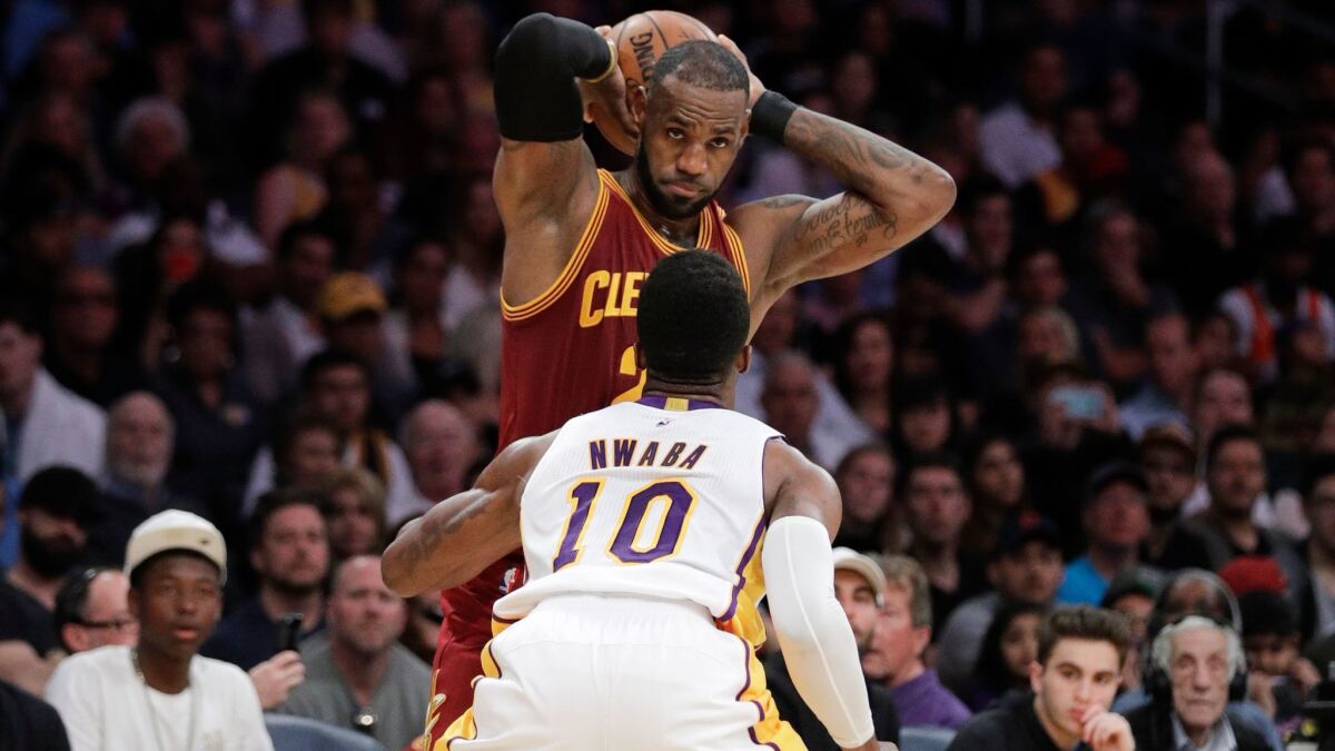 David Nwaba defends Cleveland's LeBron James on March 19.