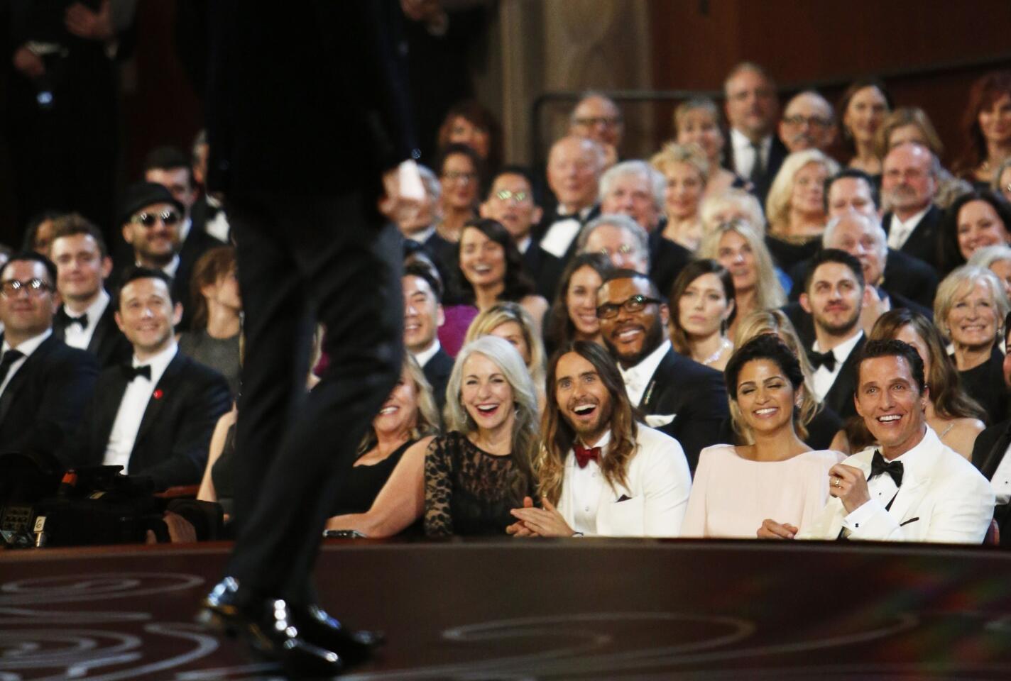 One section of the front row is packed with stars from the "Dallas Buyers Club," including Jared Leto and his mother and Matthew McConaughey and his wife Camila Alves.