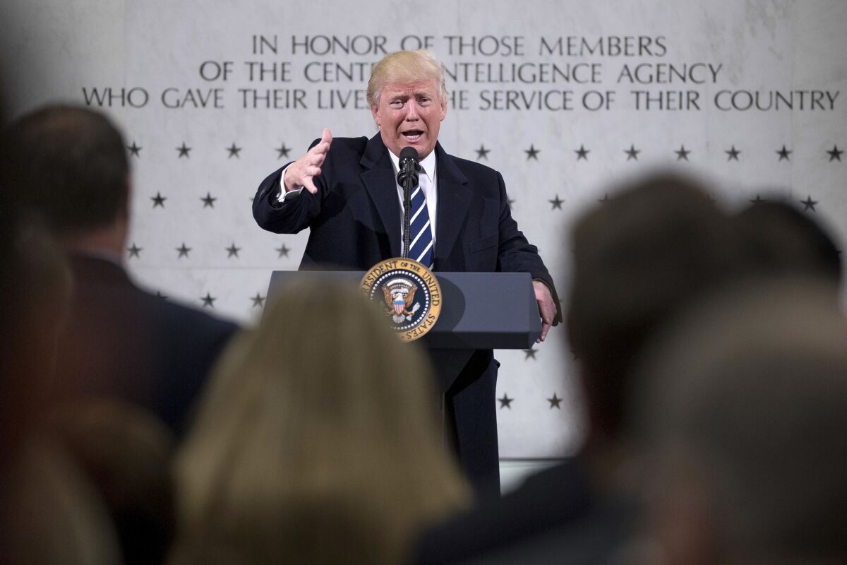 Speaking at CIA headquarters, President Trump falsely accused the media of creating a feud between himself and the intelligence community.