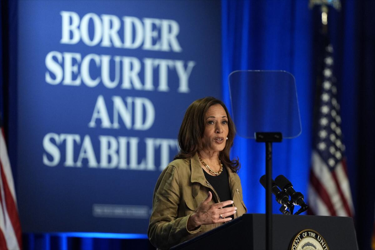 Kamala Harris speaks at Cochise College Douglas Campus in Douglas, Ariz., on Friday.