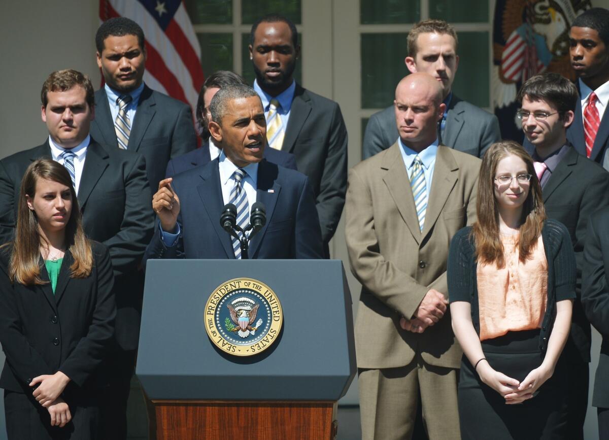The interest rate on the federally subsidized Stafford loans is scheduled to double if Congress fails to act by July 1. Above: President Barack Obama speaks at a news conference in the Rose Garden to talk about helping to keep college affordable for middle-class families and students.