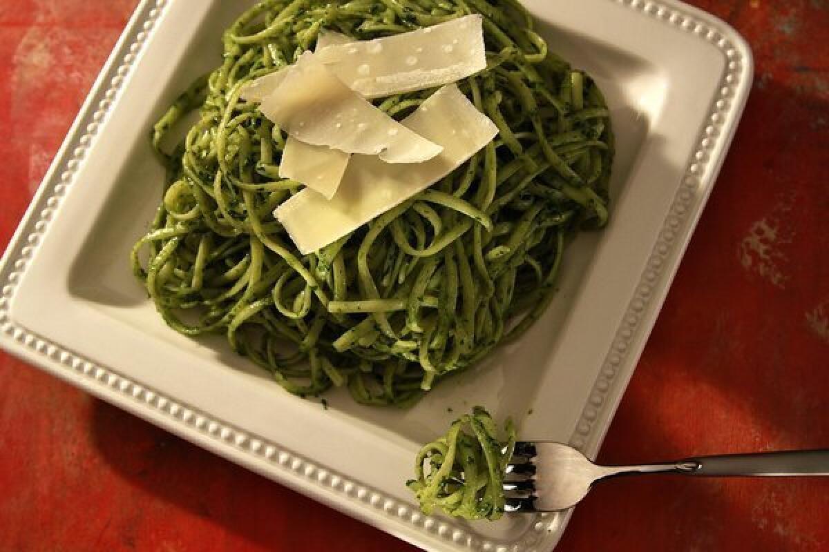 Dandelions give this pesto a little more "bite." It's perfect for pasta, or used as a dip with crostini or vegetables.