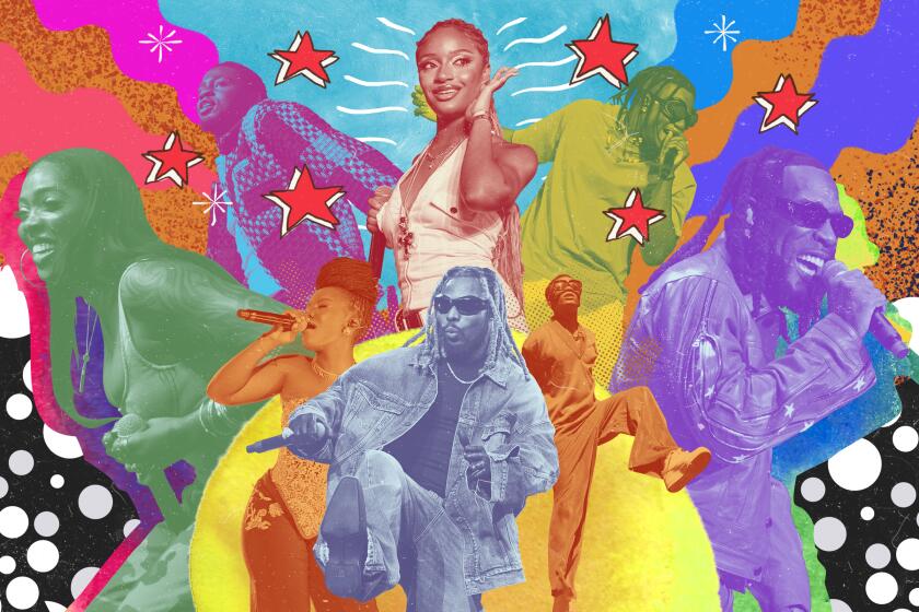 Asake, Wizkid, Gyakie, Burna Boy, Tiwa Savage, Ayra Starr, Pheelz, and Omah Lay surrounded by bright abstract shapes