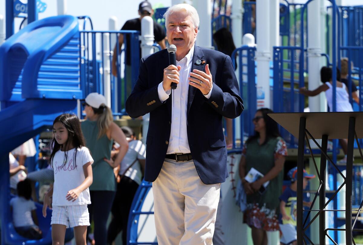 Fountain Valley Mayor Glenn Grandis talks about the universally accessible playground at Fountain Valley Sports Park.