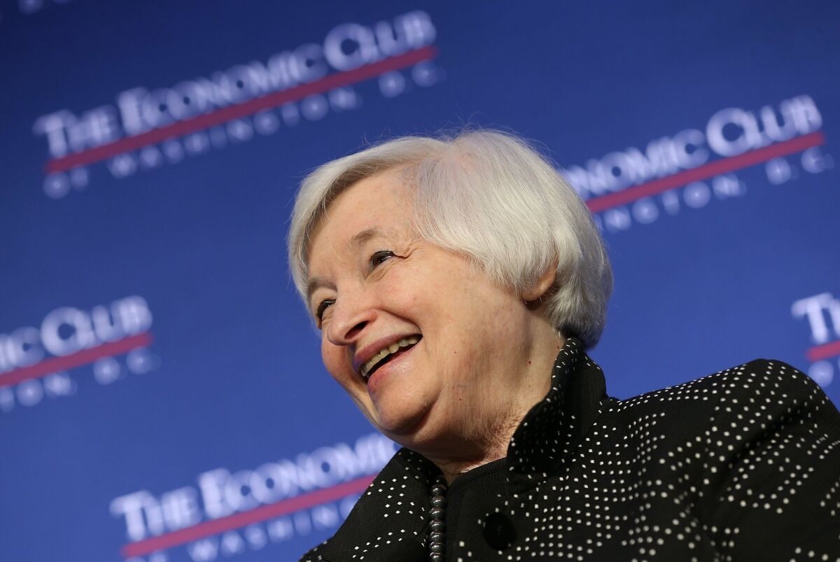 Federal Reserve Board Chairwoman Janet Yellen answers questions after delivering remarks on the U.S. economy.